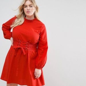 ASOS CURVE Red Dress with Corset Detail size 18